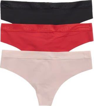 Calvin Klein Raw Edge Assorted 3-Pack Thongs in Ub1/Z1J/Fte at Nordstrom Rack, Size Medium