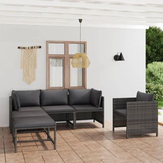 vidaXL Set De Muebles De Jard&iacute;n 6 Pzas Y Cojines Rat&aacute;n Sint&eacute;tico Gris Vidaxl