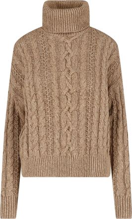 Polo Ralph Lauren Brown Cable Knit Ribbed Cotton Turtleneck