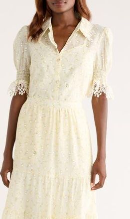 Bobeau Lace Edge Top in Yellow/Sage Floral at Nordstrom Rack, Size X-Large