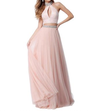 Sherri Hill Two-Piece Beaded Keyhole Prom Dress In Blush