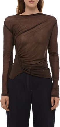 Helmut Lang Ruched Asymmetric Hem Cotton Top in Bistre at Nordstrom, Size Xx-Small
