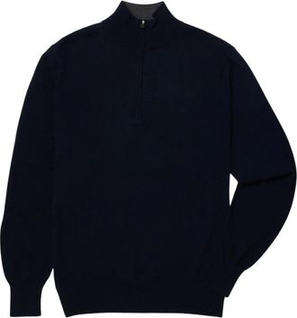 Brooks Brothers Merino wollen trui met rits - Heren - Coltruien - Blauw - L - Wol - Truien & Vesten