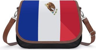 Generic France And Mexican Flag Womens Leather Crossbody Bags with Adjustable Strap Casual Printed Shoulder Handbag