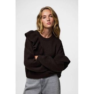 Pieces trui donkerbruin gebreid