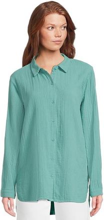 Mod-o-doc Long Sleeve Button-Up Shirt Womens Clothing Open Water : LG (US 12-14), Cotton
