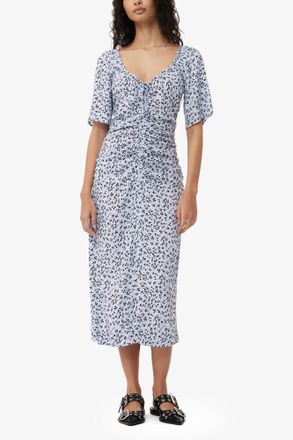 Ganni Blue Printed Crepe U-neck Midi Dress - Size 32 Viscose
