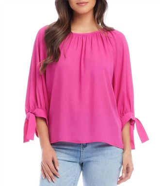 Karen Kane Tatum Tie Sleeve Peasant Top In Dark Pink