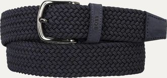 HUGO BOSS Mens BOSS Orange Woven belt with leather trims - Dark Blue 401 - Navy - Size: W38