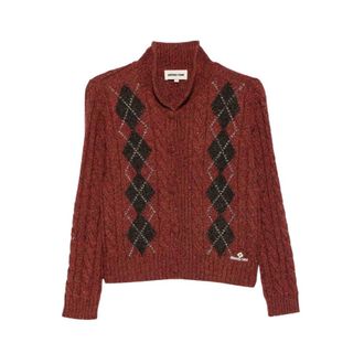 Shushu/Tong Shushu/Tong - Retro Color-Blocked Diamond Knit Vest - Dames - Truien - Rood - Maat: 2XS Zijde