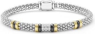 Lagos Two-Tone Black Ceramic Station Diamond Bracelet in Two Tone at Nordstrom, Size 7.5