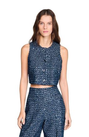 Sandro Sequin crop top in Navy Blue at Nordstrom, Size X-Large