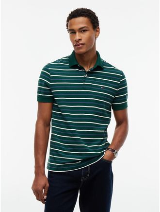 Tommy Hilfiger Mens Regular Fit Striped Wicking Polo - Ornamental Green - XXXL