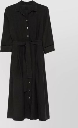 120% Lino linen short-sleeve belted midi dress