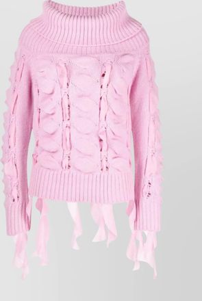 Blumarine sleeved knitwear with roll neck and ruffled detailing