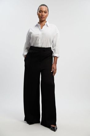 Karen Millen Womens Plus Size Ponte Wide Leg Trouser - Black - Size X-Large