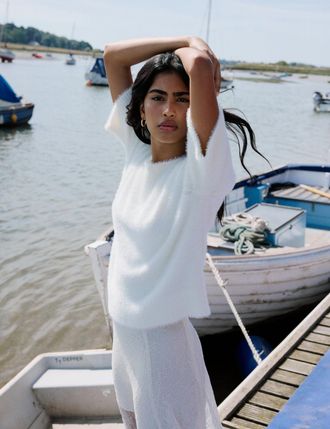 Nobody's Child White Fluffy Short Sleeve Knitted Top