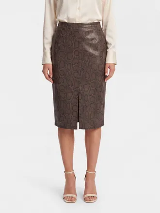 Twinset Slim Fit Python Print Faux Leather Midi Pencil Skirt