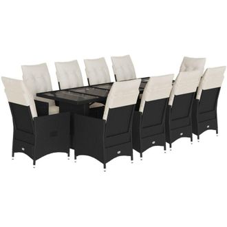 vidaXL Set De Mesa Y Sillas De Jard&iacute;n 11 Pzas Y Cojines Rat&aacute;n Pe Negro Vidaxl
