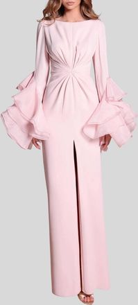 Tarik Ediz Justo Dramatic Tiered Ruffle Sleeves Dress In Ice Pink
