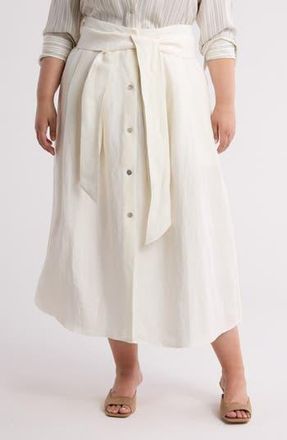 Vince Belted Linen Blend Midi Skirt in Off White at Nordstrom Rack, Size 1X