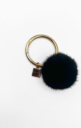 Linda Richards Womens Mink Pom Large Key Ring In Black