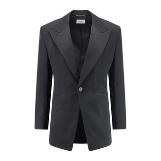 Saint Laurent Kostuums, Heren, Zwart, L, Wol, Single-breasted Smokingjas in Grain de Poudre