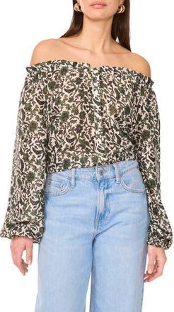 Vince Camuto Floral Off the Shoulder Button-Up Top in Dark Green at Nordstrom Rack, Size X-Large