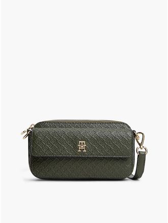 Tommy Hilfiger Womens Allover Monogram Crossbody Bag - Dark Olive