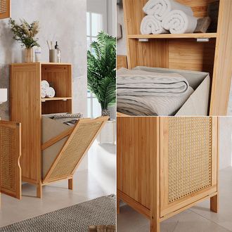 Vicco Armadietto Da Bagno Con Portabiancheria Liora, Bamb&ugrave;, 36 X 98 Cm, Vicco