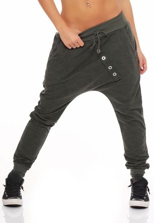 Malito more than fashion Malito Boyfriend Pants in The Knit Design Baggy Trousers Aladin Bloomers Yoga 7398 Women One Size (Olive)