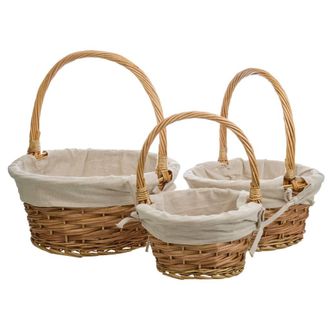 Wanderlust Deco Set 3 Cestas De Mimbre Marrones Forrados
