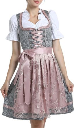 Generic Dirndl Womens Pink Traditional Dress Elegant Dirndl Dress Including Dirndl Blouse Lace Apron 3-Piece Classic Traditional Skirt Modern Bavarian Outfit 
