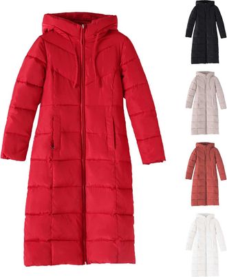 Generic Cotton Padded Jacket for Women UK Womens Long Puffer Jacket Thermal Cotton Padded Winter Coat with Detachable Hood Windproof Rainproof Fleece-Lined Ja