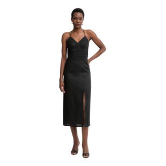 Twinset Jurk met Broderie Anglaise en Halternek - Dames - Feestkleedjes - Zwart - S - Katoen - Kleedjes