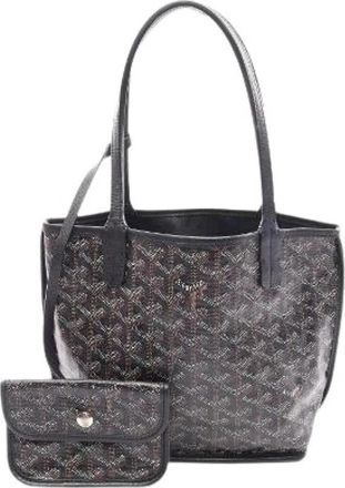 Goyard Pre-owned Anjou PVC Coated Canvas Leather Tote Bag - Dames - Vintage Shopper - Zwart - ONE Size - Leer - Vintage