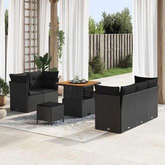 vidaXL Conjunto De Sof&aacute; De Jard&iacute;n 8 Pcs Negro Rat&aacute;n Sint&eacute;tico Vidaxl