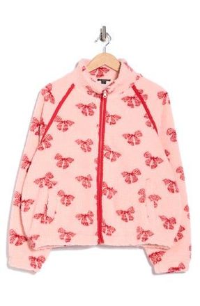 RDI Bow Faux Shearling Zip Jacket in Coral Pink at Nordstrom Rack, Size X-Small