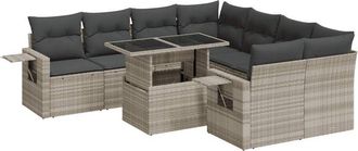 vidaXL Set Muebles Jard&iacute;n 9 Pzas Y Cojines Rat&aacute;n Sint&eacute;tico Gris Claro Vidaxl