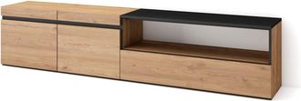 Skraut Home Mueble tv efecto madera roble y negro 200x35x45cm