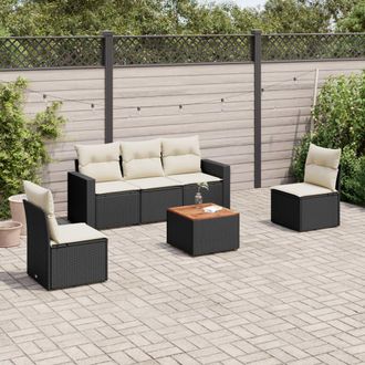 vidaXL Vidaxl - Set De Sof&aacute;s De Jard&iacute;n 6 Piezas Y Cojines Rat&aacute;n Sint&eacute;tico Negro