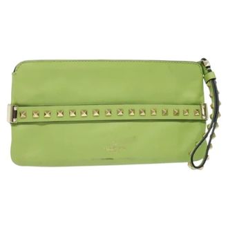 Valentino Pre-owned Leather clutches - Dames - Pre-owned - Groen - Maat: ONE Size Leer