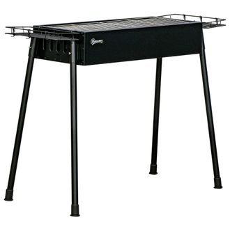 OUTSUNNY Barbacoa De Carb&oacute;n Con 2 Parrillas De Acero Inoxidable Barbacoa Port&aacute;til Con 2 Especieros Para Acampar Camping Jard&iacute;n 94x39x70 Cm Negro