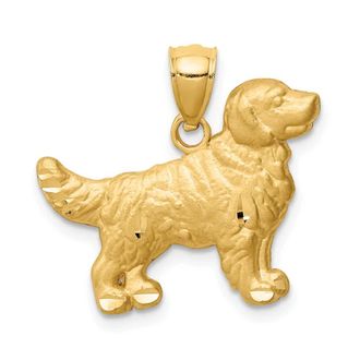 Diamond2Deal 14k Yellow Gold Satin Diamond-cut Golden Retriever Dog Pendant