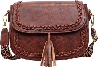 Generic Cymwer PU Leather Shoulder Bag Casual Flap Bag with Tassel Handbags for Women (Brown)