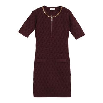 Elisabetta Franchi Knitted Dresses, female, Red, L, Geometric Short Dress with Round Neck