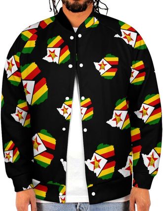 Generic Flag Map of Zimbabwe Novelty Mens Baseball Jackets Sweatshirt Button Down Tops Long Sleeve Coat XL