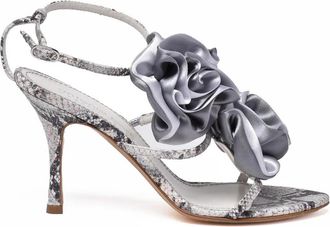 Antonio Barbato Grey Glitter Satin Rosette Snakeskin-Pattern Sandals