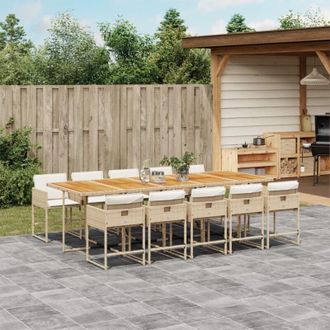 vidaXL Set Comedor De Jard&iacute;n 11 Pzas Con Cojines Rat&aacute;n Sint&eacute;tico Beige Vidaxl