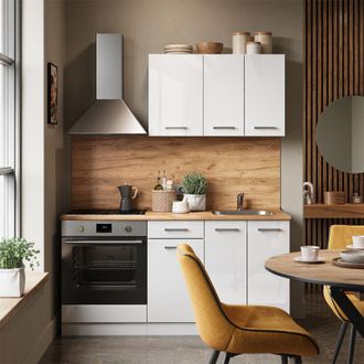 Vicco Cocina Para Solteros R-line, Blanco Alto Brillo/blanco, 160 Cm Con Mueble Para Horno Empotrado Sin Encimera, Vicco